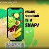 Screenshot of an online snap video tutorial. The screenshot shows a phone with an image of fruits and vegtables with the caption "Online Shopping is a SNAP"